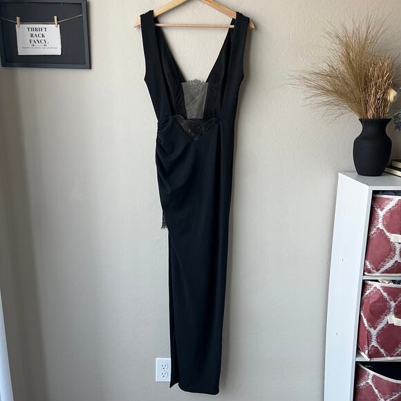 Katie May x Noel and Jean Dress The Unexpected Lace Trim V-Neck Gown Black XS - Picture 8 of 12